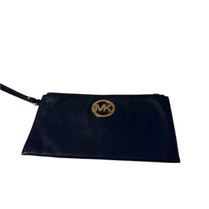 Michael Kors nevy blue Clutch with Gold Logo